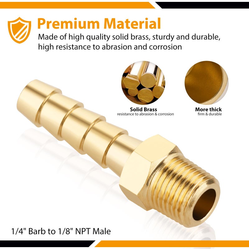 KOOTANS 4pcs Brass Hose Barb Fittings 1/4" Hose Barb to 1/8 NPT Male Thread Air Hose Fittings Brass Quick Coupler Air M Type Adapter Connector Fitting - Image 3